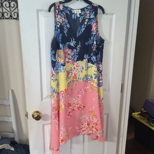 Ivy Road Floral High-Low Dress - Navy, Yellow, Pink